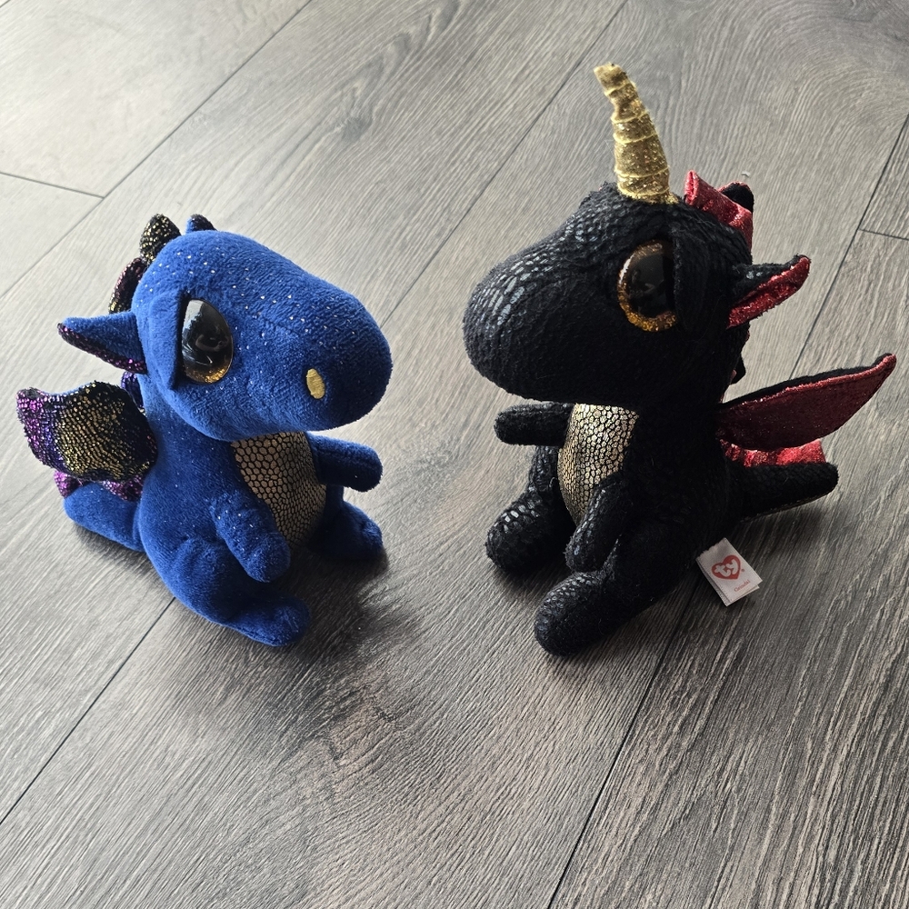 Ty Blue and Black Dragon Plush Set